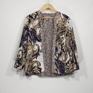 Chico's  Paisley & Animal Print Lightweight Cotton Open Front Jacket  Sz 2